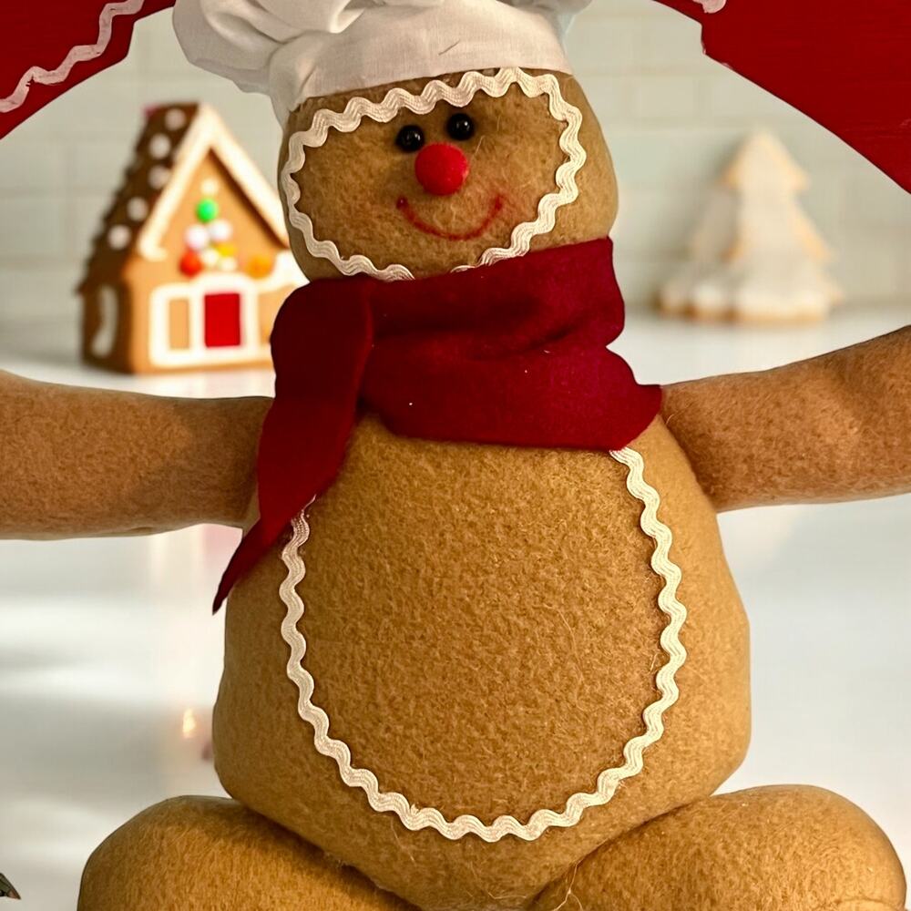 Vintage Gingerbread Christmas Wreath Welcome Sign-Felt-Bakery-Holiday-Country - Picture 3 of 5
